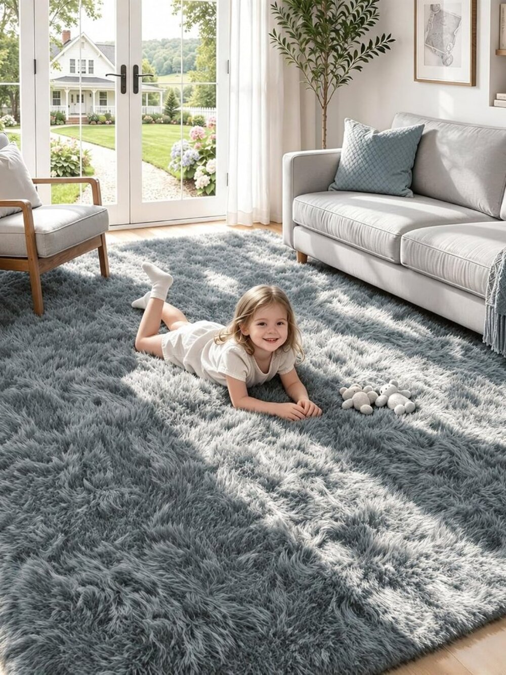5x8 Area Rugs for Living Room: Soft Grey Fluffy Rug Shag Washable Rug Plush Fuzz
